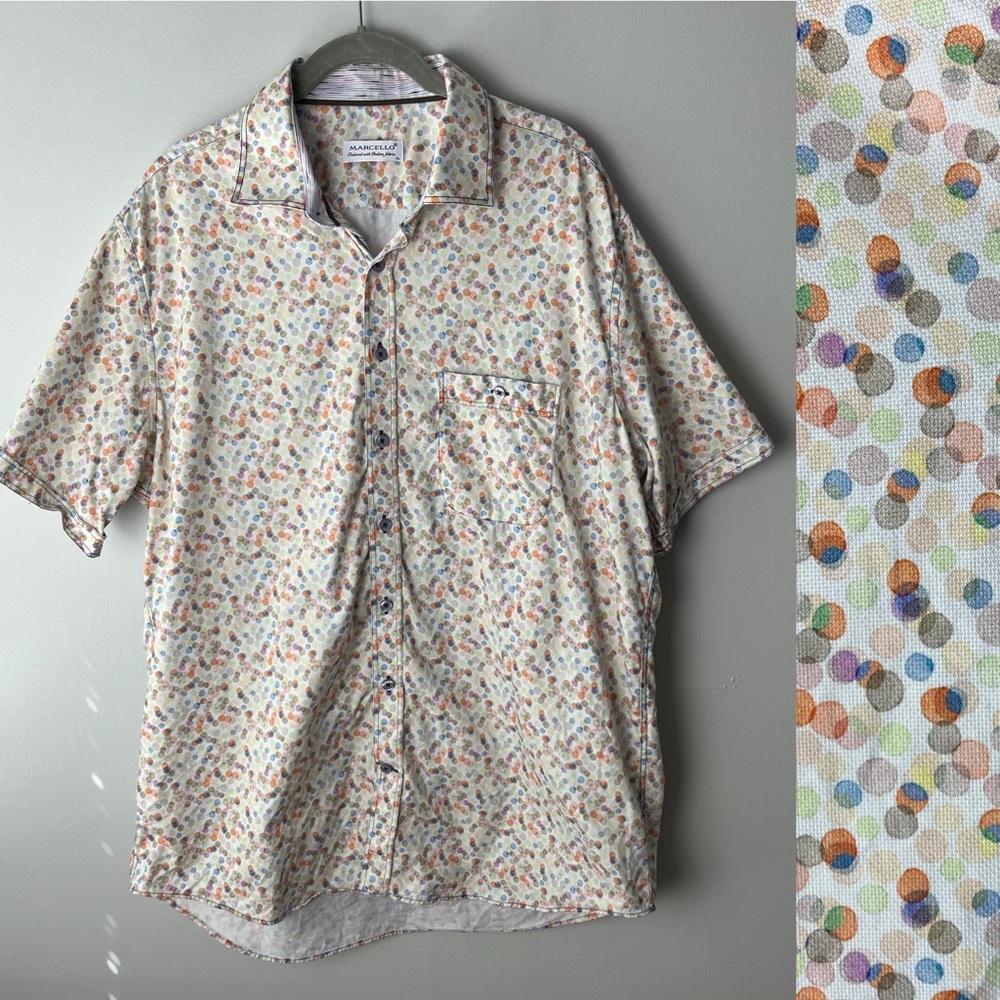 Marcello Italian Fabric Men's Shirt Size XL Short Sleeves Button Up Cotton